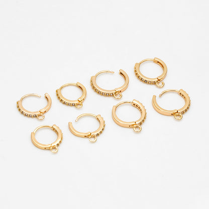 4pcs CZ Pave Hoop Earrings, 10/12/14mm, Gold plated Brass, Dainty Huggie Earrings with Loop (GB-3515)