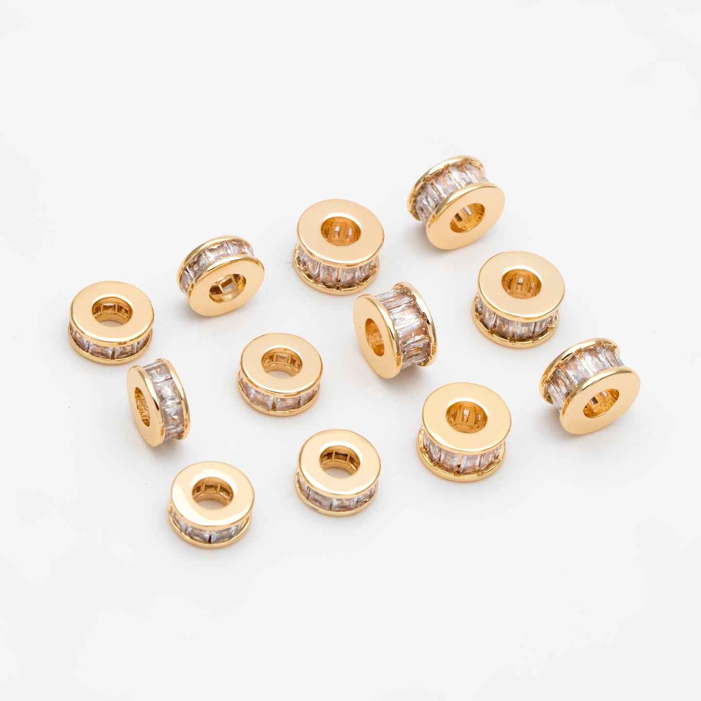 4pcs CZ Pave Gold/ Silver Round Spacer Beads, 7/ 7.7mm, Jewelry Making Supplies Wholesale (GB-3516)