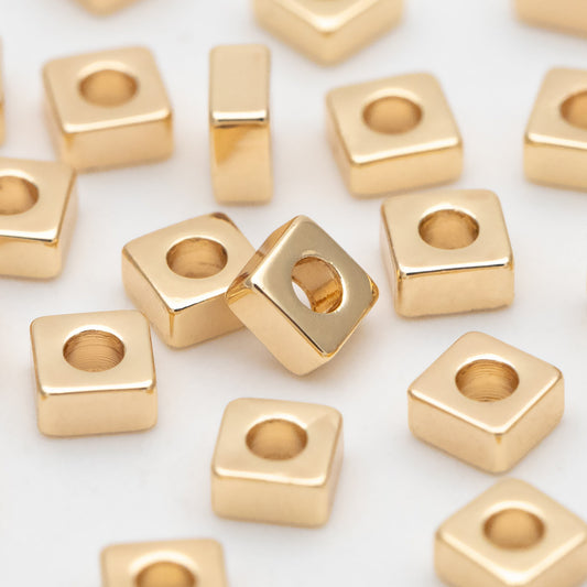 20pcs Gold Cube Spacer Beads 3mm, Real Gold plated Brass Square Beads, Lead Nickel Free (GB-3504)