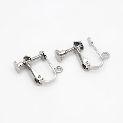 10pcs Gold/ Silver Clip-on Ear Wire, Adjustable with Hinged Screwback, Gold/ Rhodium plated Brass Earwire Earring Clips (GB-251)