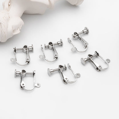 10pcs Gold/ Silver Clip-on Ear Wire, Adjustable with Hinged Screwback, Gold/ Rhodium plated Brass Earwire Earring Clips (GB-251)