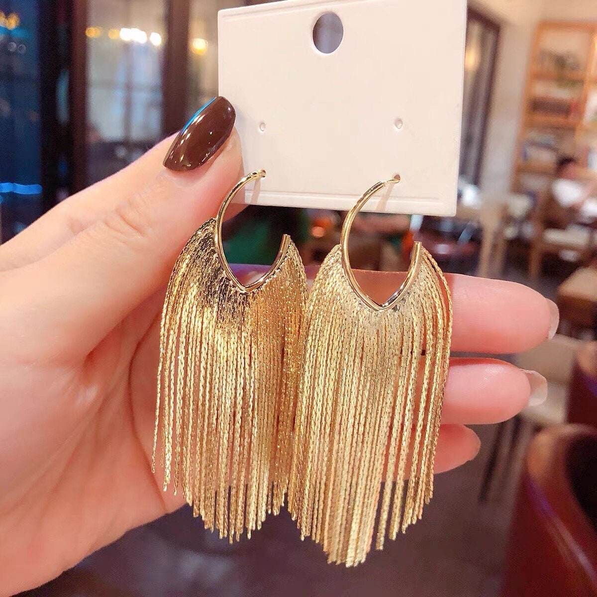 4pcs Chain Tassel Earrings, Long Tassel Stud Earring, Gold Dangling Earrings, Minimalist Earrings (GB-3338)