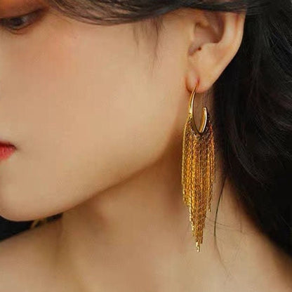 4pcs Chain Tassel Earrings, Long Tassel Stud Earring, Gold Dangling Earrings, Minimalist Earrings (GB-3338)