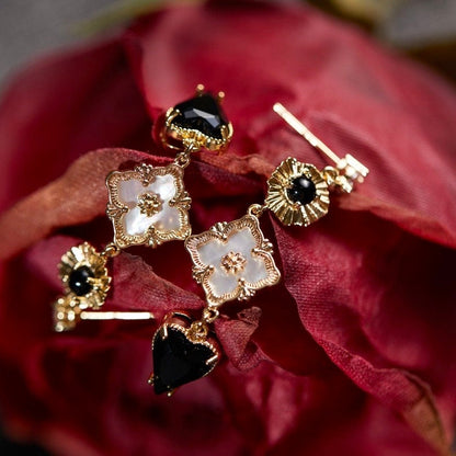 10pcs Shell Pave Gold Flower Charms, 18K Gold plated Brass, Rhombus Flower Pendants Connector (GB-3780-L)