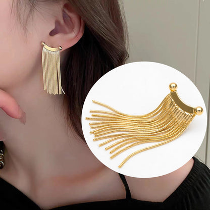 4pcs Chain Tassel Earrings, Long Tassel Stud Earring, Gold Dangling Earrings, Minimalist Earrings (GB-3355)