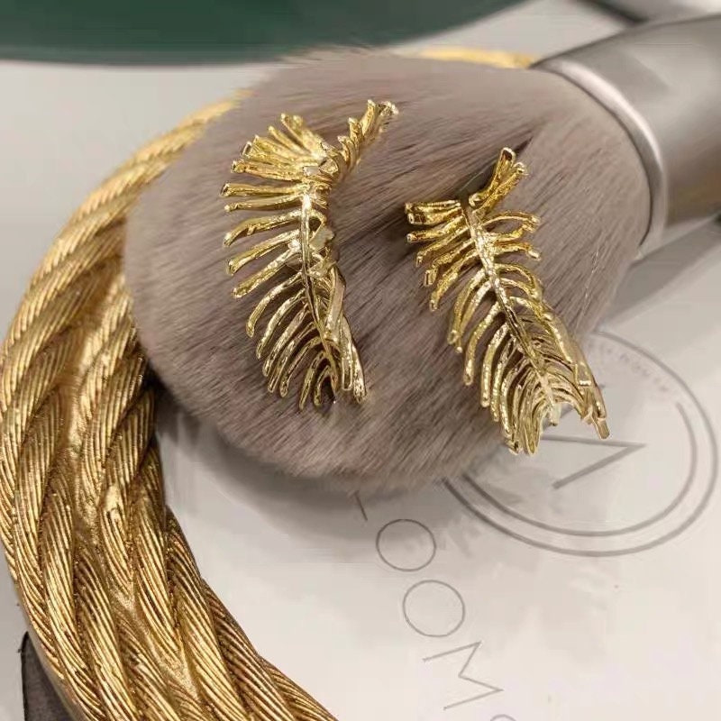 4pcs Gold Feather Earring, Leaf Hoop Earring, Metal Statement Earring, Modern Metal Earring, Gift For Her, Minimalist Earring (GB-2827)