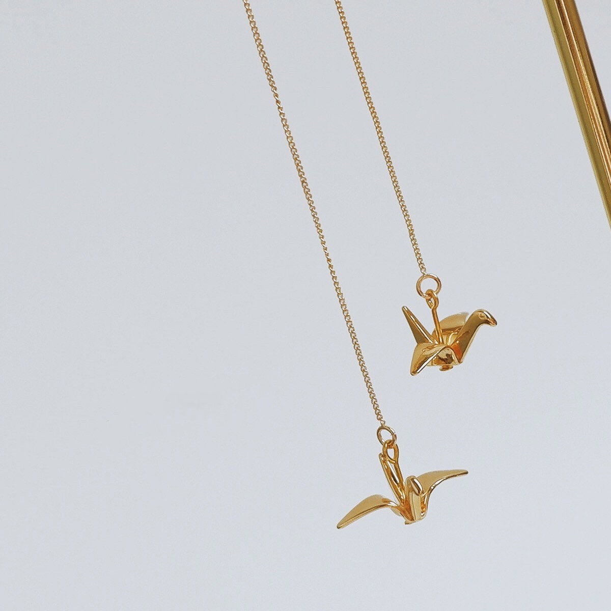 10pcs Origami Paper Crane Charms, Real Gold plated Brass Bird Beads 14/24mm, with A Hole Drilled Through (GB-072)