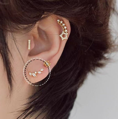 4pcs Leaf Stud Earrings, 18K Gold Plated Brass, CZ Pave Branch Earrings (GB-3369)