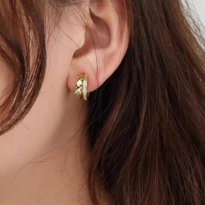 4pcs CZ Pave Gold Circle Earring Posts, Gold plated Brass, Geometric Stud Earrings (GB-2934)