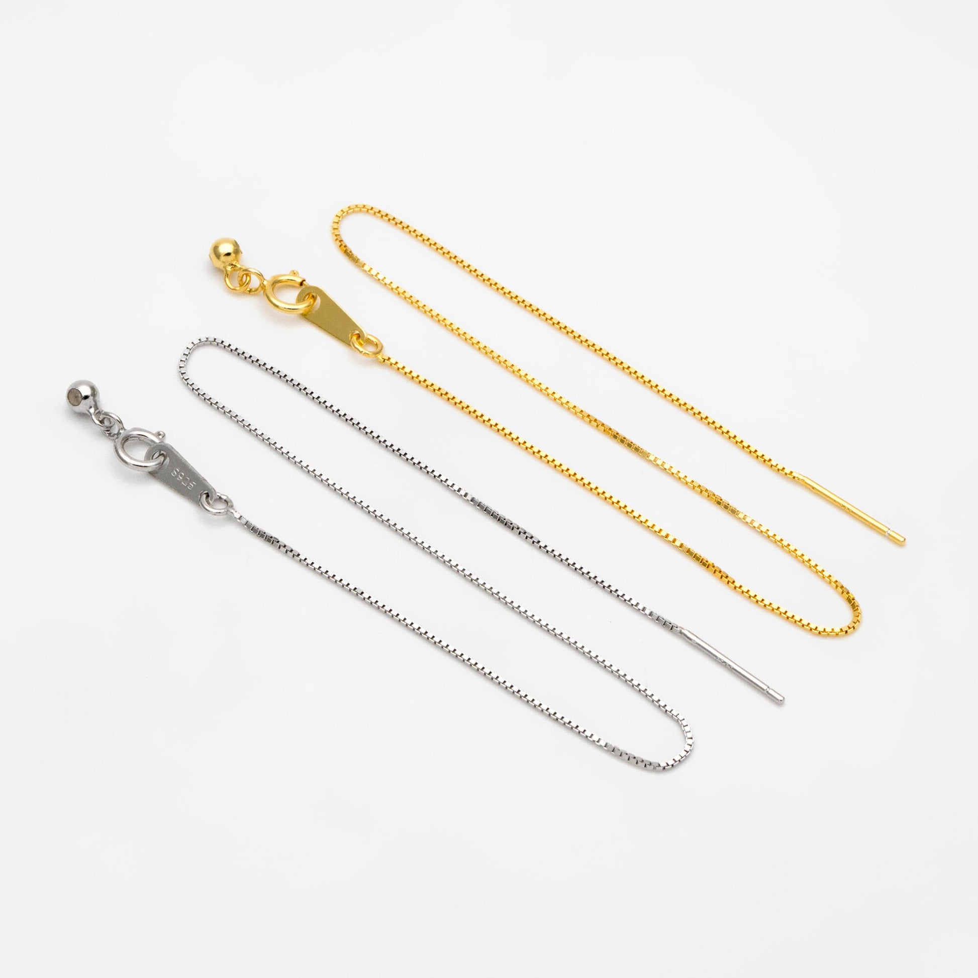 Adjustable Sterling Silver Bracelet, Gold/ Rhodium plated 0.7mm Dainty Box Chain, 7.2" Inch (CY-010)