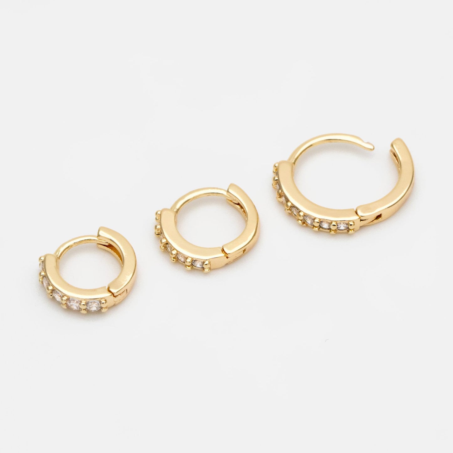 4pcs CZ Pave Hoop Earrings, Gold/ Rodium plated Huggies, Outer Diameter 9/ 10/ 12 /14mm, Dainty Minimalist Earring (GB-2594)