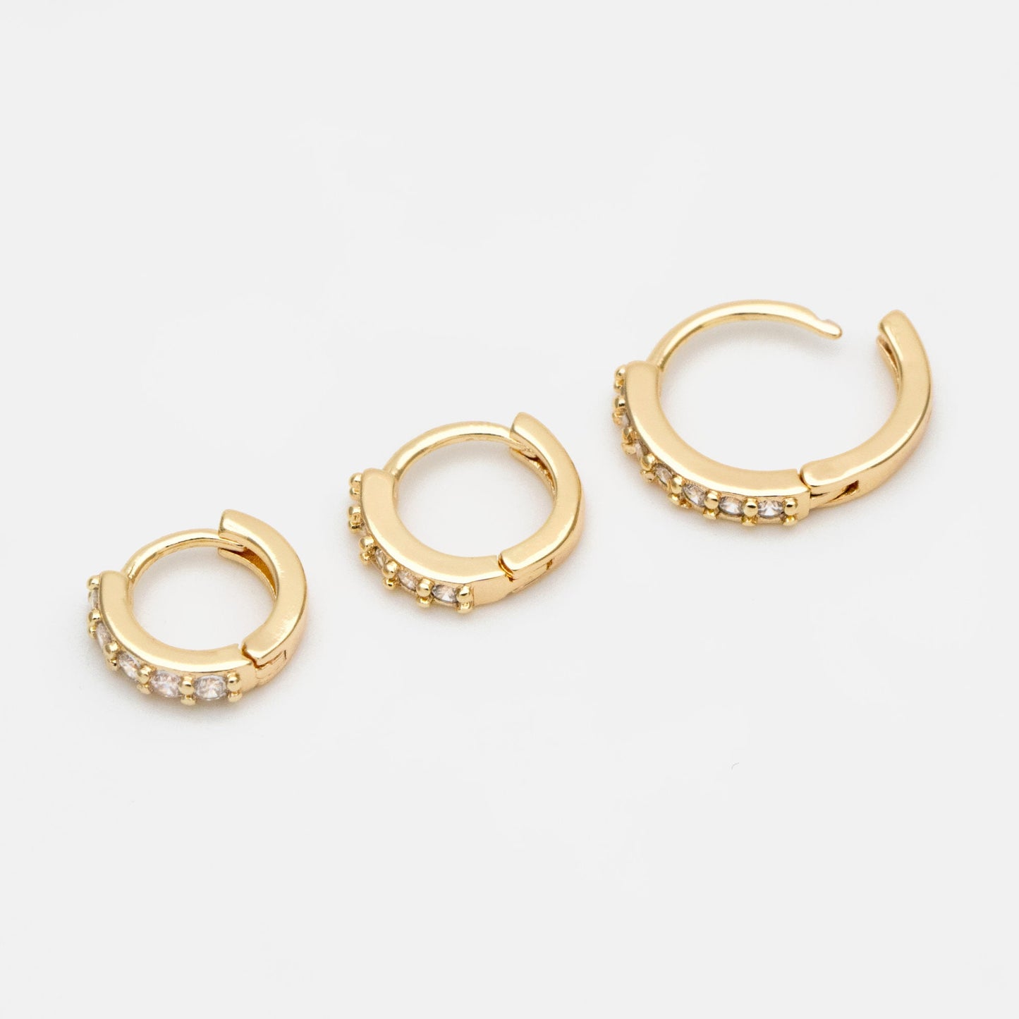 4pcs CZ Pave Hoop Earrings, Gold/ Rodium plated Huggies, Outer Diameter 9/ 10/ 12 /14mm, Dainty Minimalist Earring (GB-2594)