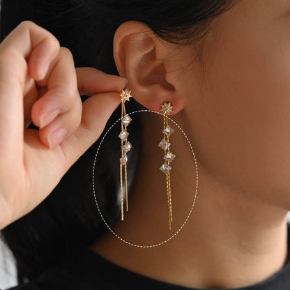 4pcs Gold Earring Tassel Pendants, Gold plated Brass Chain Charm with CZ, Earwire Component Supplies (GB-1234-H)