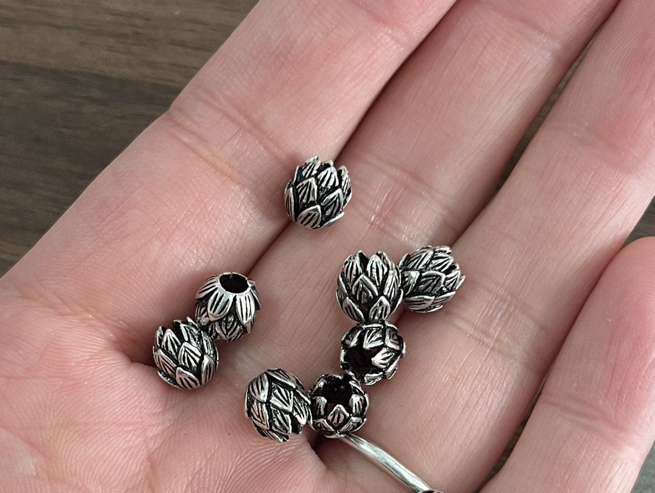 5pcs Bali 925 Sterling Silver Lotus Spacer Beads 7x8mm, Large Hole Oxidized Flower beads Wholesale (CY-020)