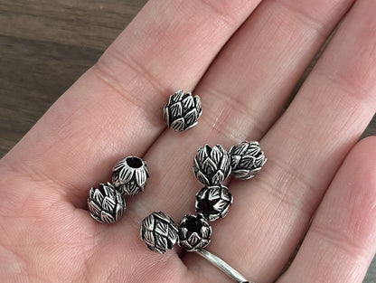 5pcs Bali 925 Sterling Silver Lotus Spacer Beads 7x8mm, Large Hole Oxidized Flower beads Wholesale (CY-020)