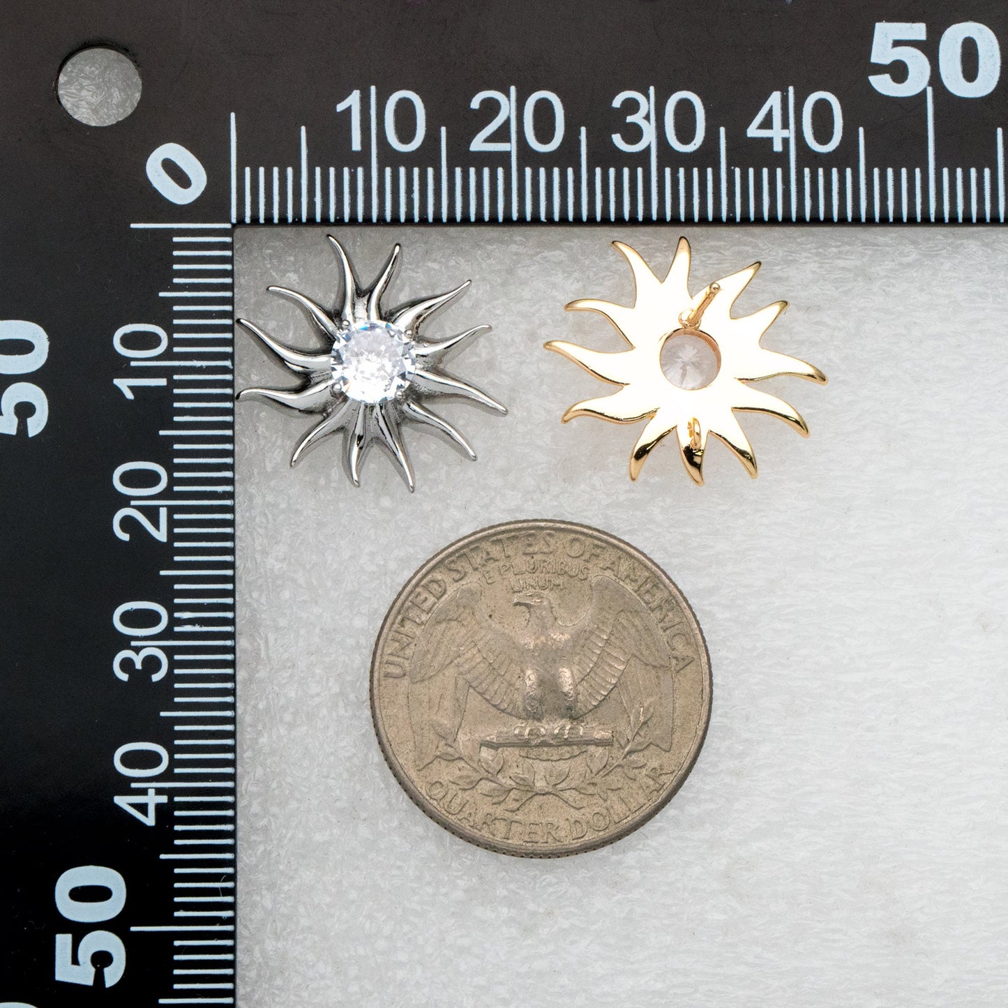 4pcs CZ Paved Sun Earring with Loop, 18x20mm, Real Gold/ Rhodium Plated Brass Stud Earrings (#GB-3507)