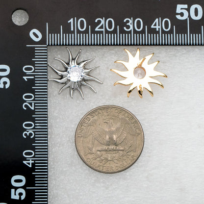 4pcs CZ Paved Sun Earring with Loop, 18x20mm, Real Gold/ Rhodium Plated Brass Stud Earrings (#GB-3507)