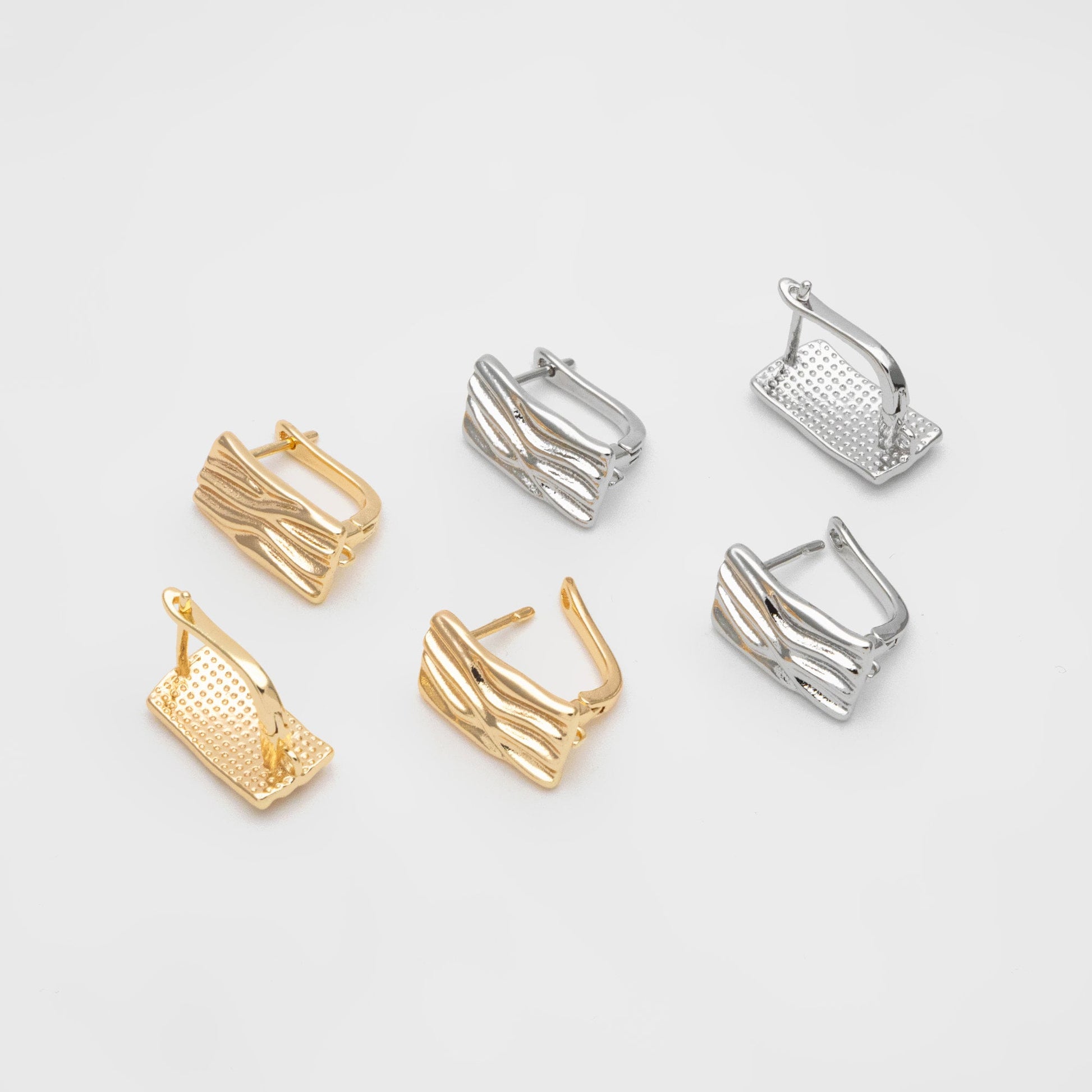 4pcs Rough Rectangle Leverback Ear Hook With Loop, 13x18mm, Real Gold/ Rhodium plated Brass Earring Hooks (GB-3002-E)