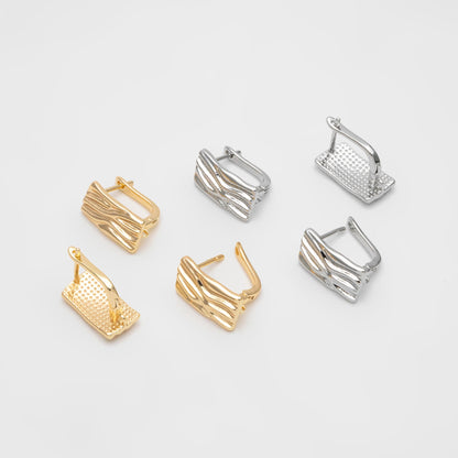 4pcs Rough Rectangle Leverback Ear Hook With Loop, 13x18mm, Real Gold/ Rhodium plated Brass Earring Hooks (GB-3002-E)