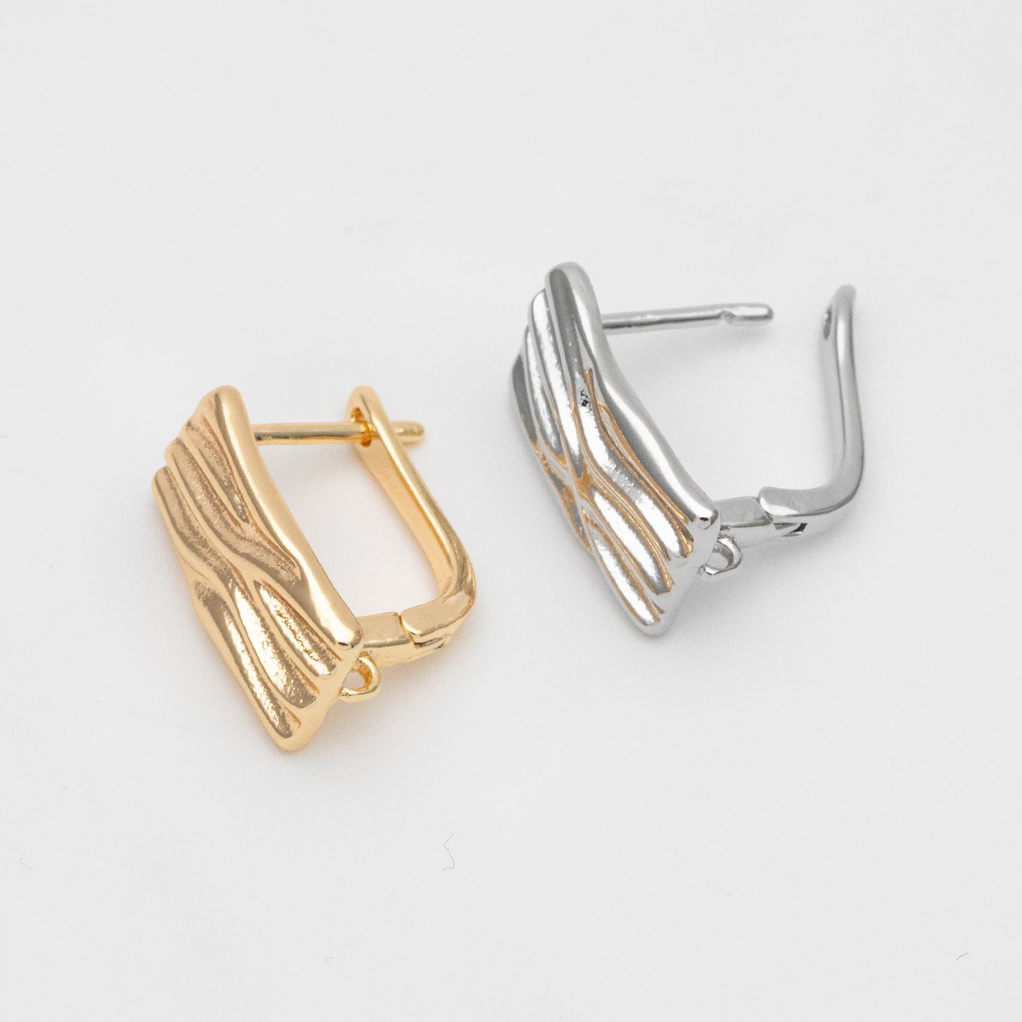 4pcs Rough Rectangle Leverback Ear Hook With Loop, 13x18mm, Real Gold/ Rhodium plated Brass Earring Hooks (GB-3002-E)