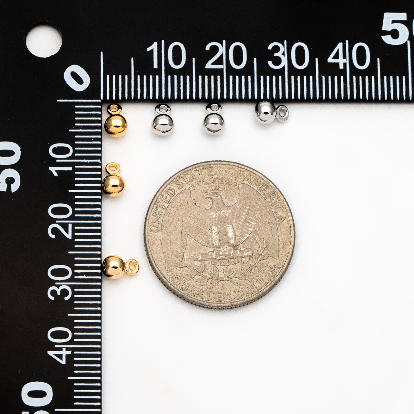 10pcs Mini Round Gold/ Silver Ball Charms 6x4mm DANGLE with Loop, Real Gold/ Rhodium plated Brass Tiny Drop Beads, Lead Nickel Free (GB-081)