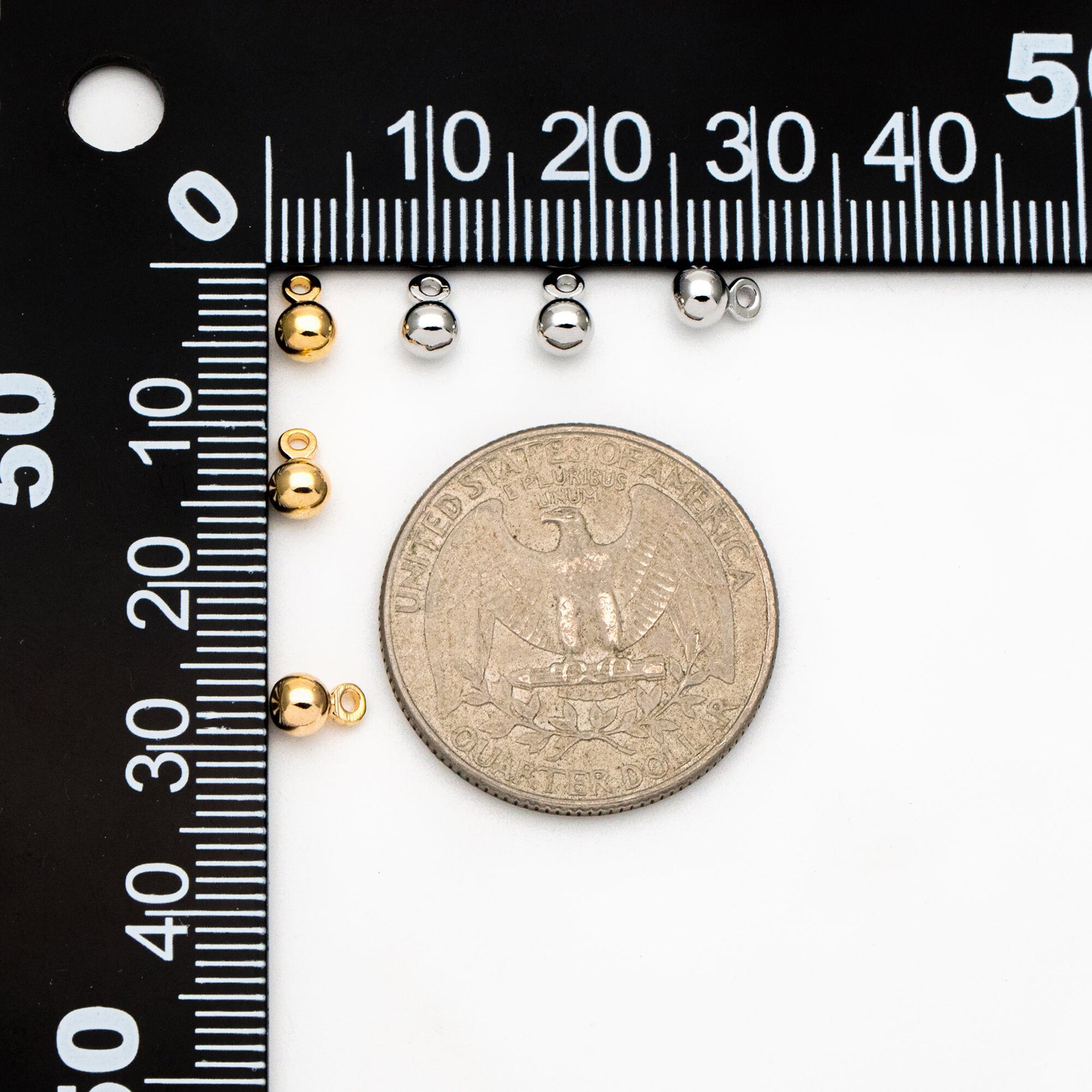 10pcs Mini Round Gold/ Silver Ball Charms 6x4mm DANGLE with Loop, Real Gold/ Rhodium plated Brass Tiny Drop Beads, Lead Nickel Free (GB-081)