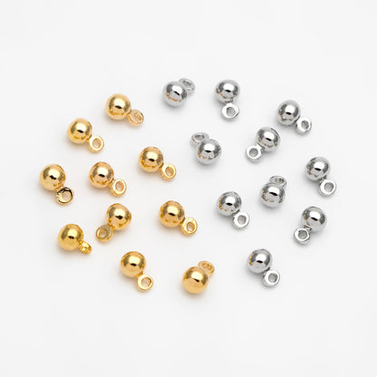 10pcs Mini Round Gold/ Silver Ball Charms 6x4mm DANGLE with Loop, Real Gold/ Rhodium plated Brass Tiny Drop Beads, Lead Nickel Free (GB-081)