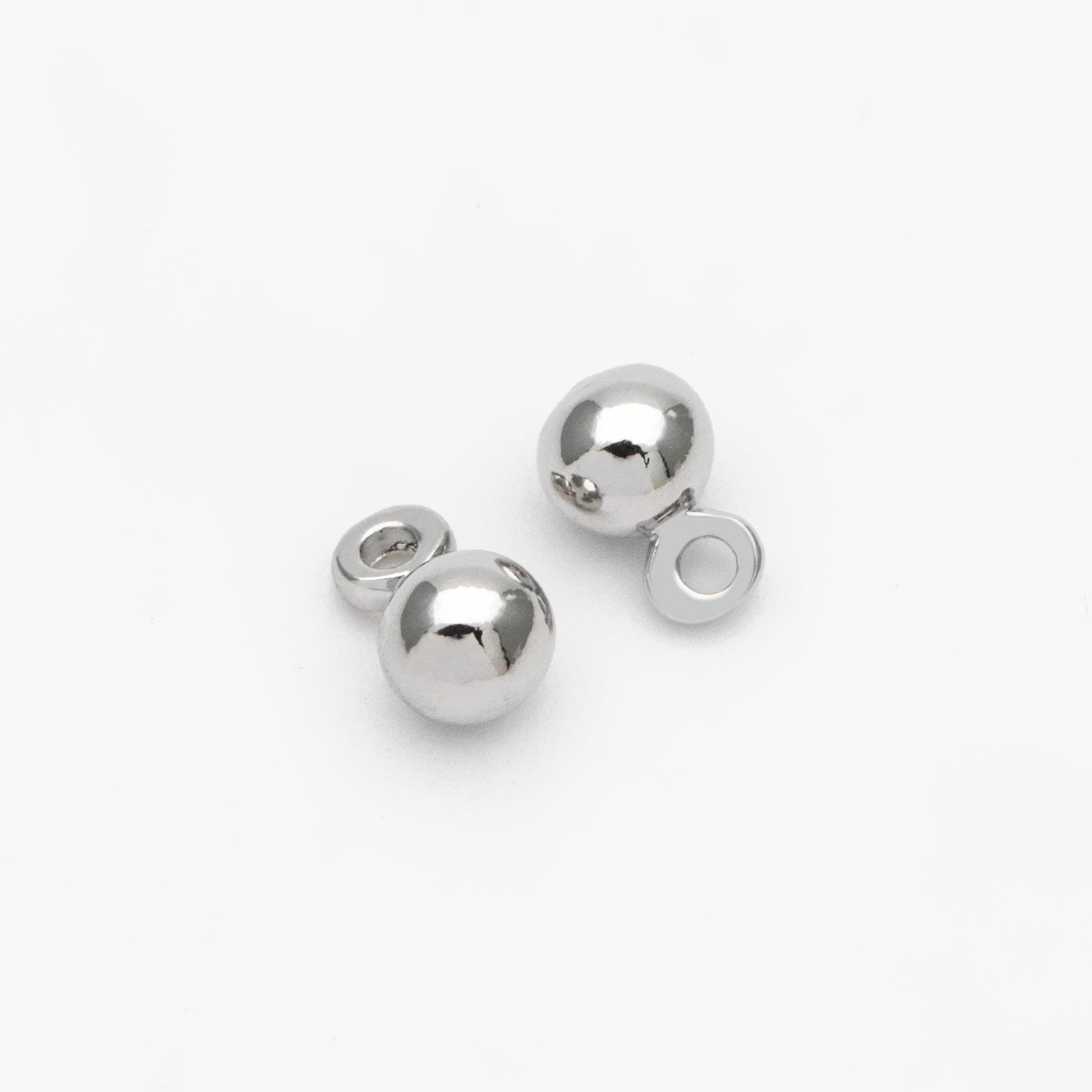 10pcs Mini Round Gold/ Silver Ball Charms 6x4mm DANGLE with Loop, Real Gold/ Rhodium plated Brass Tiny Drop Beads, Lead Nickel Free (GB-081)