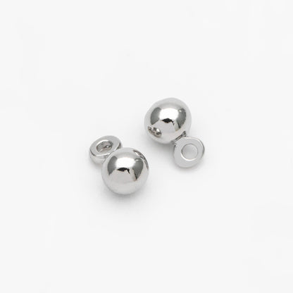 10pcs Mini Round Gold/ Silver Ball Charms 6x4mm DANGLE with Loop, Real Gold/ Rhodium plated Brass Tiny Drop Beads, Lead Nickel Free (GB-081)