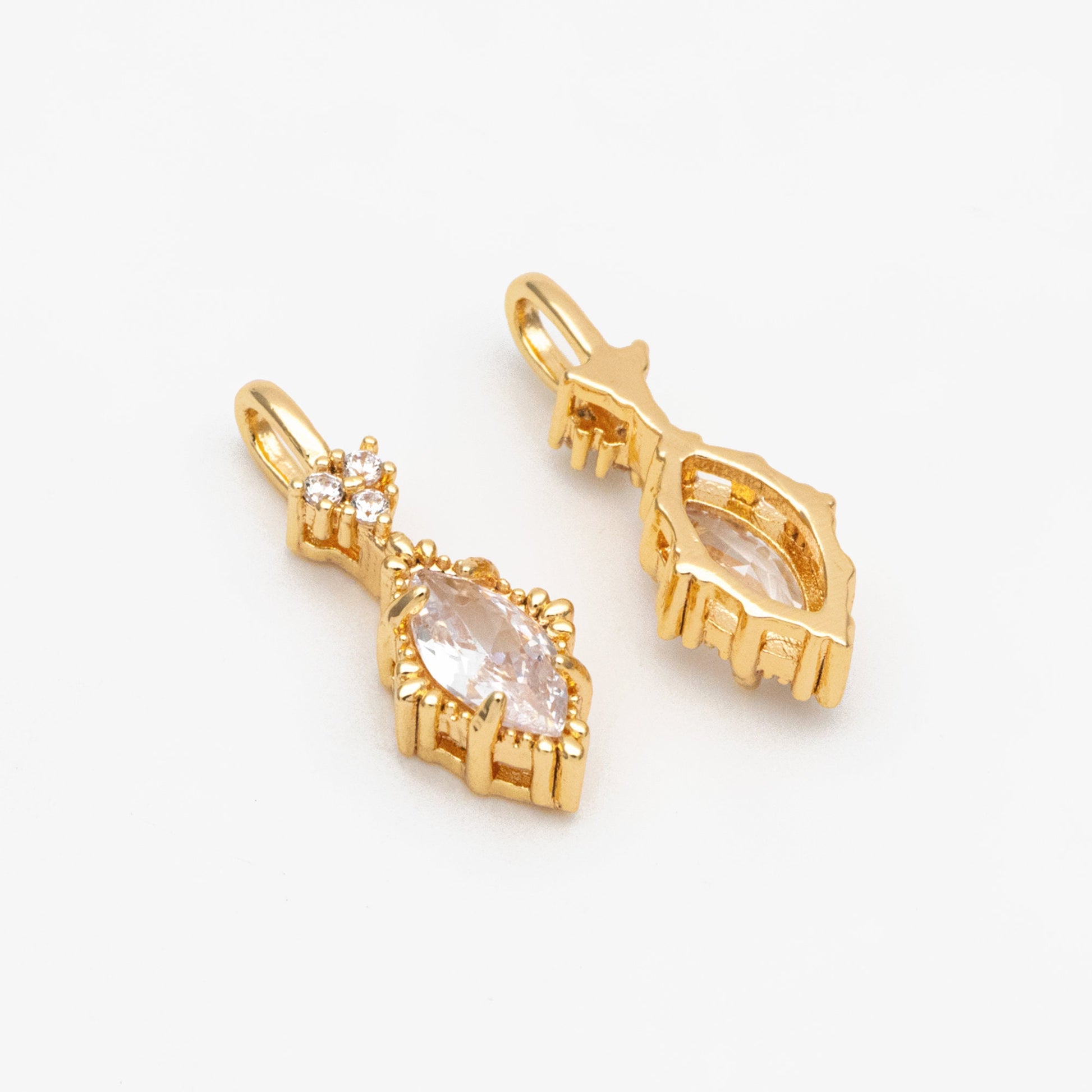 4pcs CZ Pave Marquise Charms, Gold plated Brass Horse Eye Charms (GB-3524)