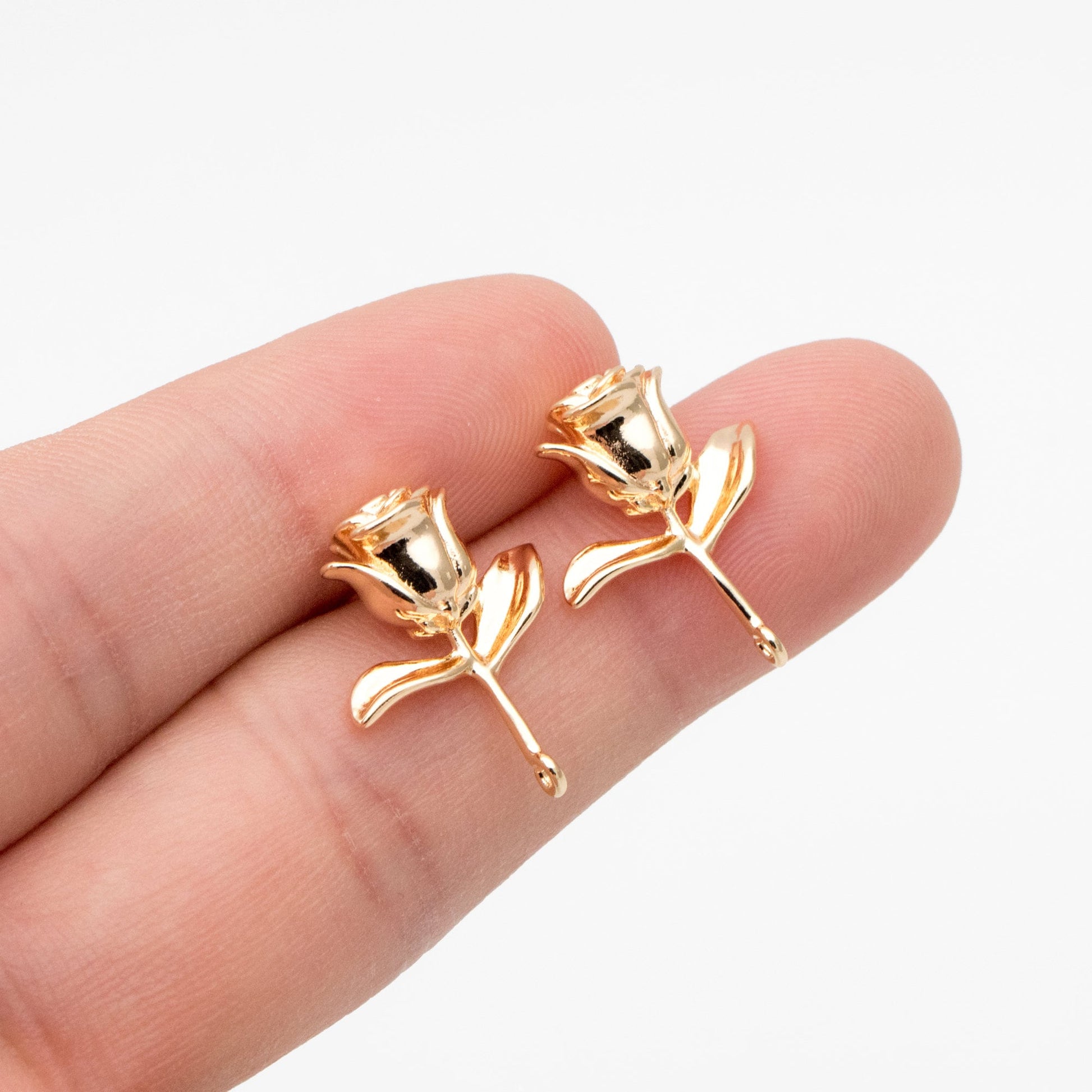 10pcs Gold Rose Earring with Loop, Gold plated Brass Floral Stud Earring(GB-3525)