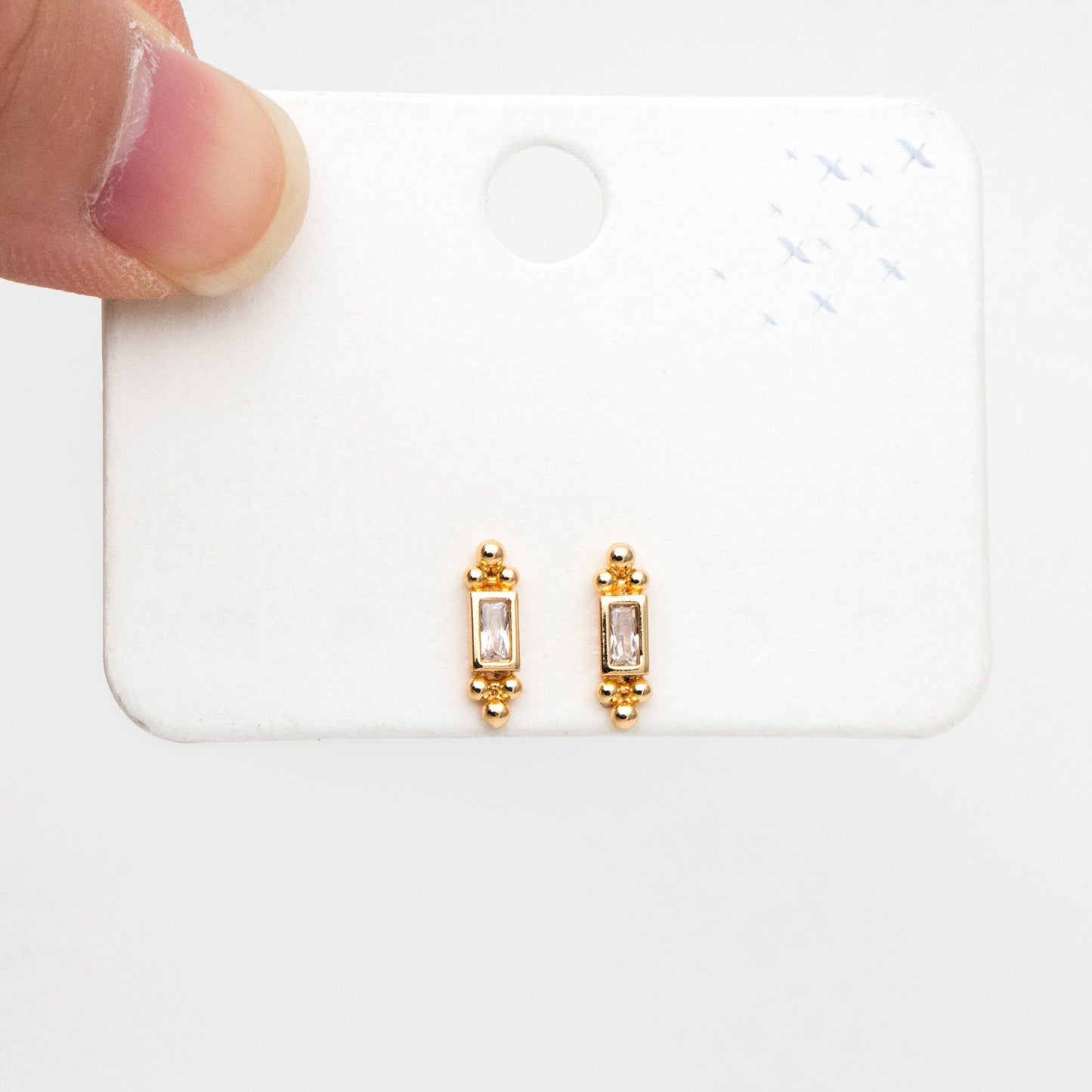 10pcs CZ Pave Rectangle Earring Studs, 18K Gold plated Brass Ear Posts, Geometric Earring Findings (#GB-3526)