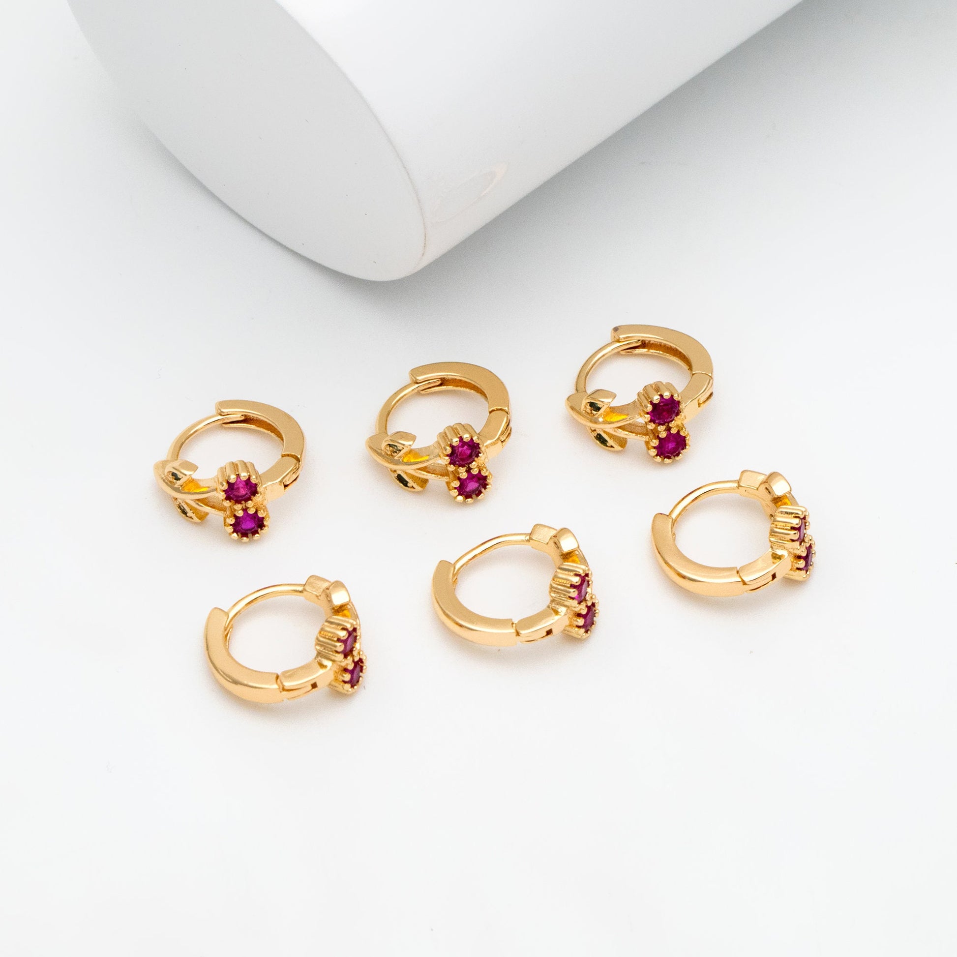4pcs CZ Pave Cherry Hoop Earrings, 12mm, Dainty Huggie Earrings, Minimalist Earring, Small Gold Hoops Earring (GB-3528)