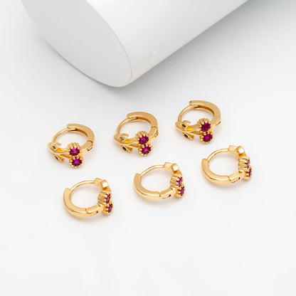 4pcs CZ Pave Cherry Hoop Earrings, 12mm, Dainty Huggie Earrings, Minimalist Earring, Small Gold Hoops Earring (GB-3528)