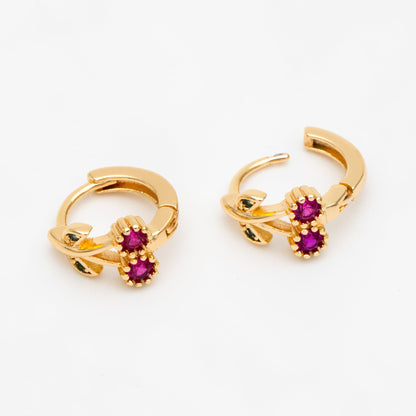 4pcs CZ Pave Cherry Hoop Earrings, 12mm, Dainty Huggie Earrings, Minimalist Earring, Small Gold Hoops Earring (GB-3528)
