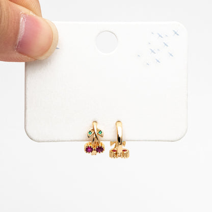 4pcs CZ Pave Cherry Hoop Earrings, 12mm, Dainty Huggie Earrings, Minimalist Earring, Small Gold Hoops Earring (GB-3528)