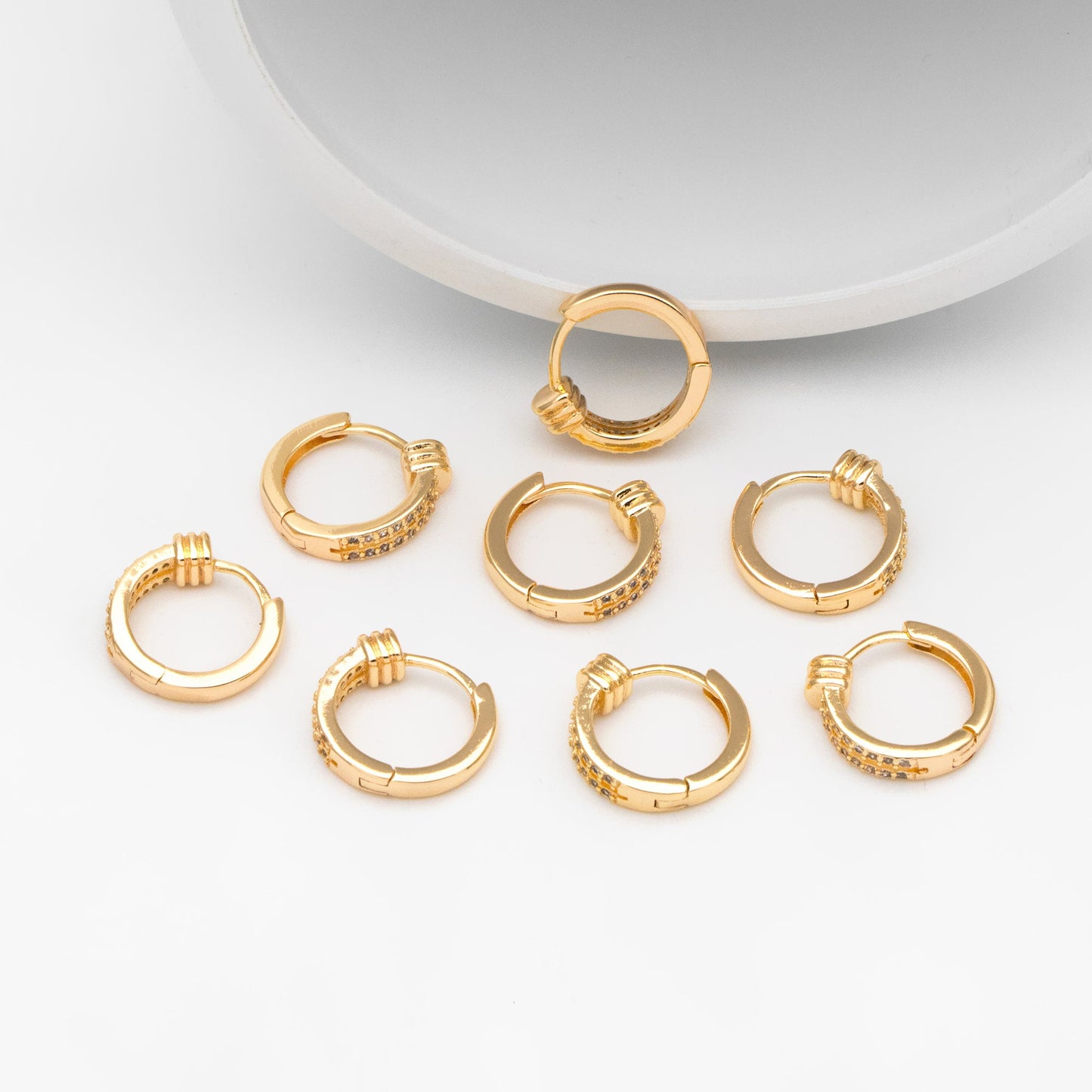 4pcs CZ Pave Double Band Earrings, Hoop Earrings, Dainty Huggie Earrings, Minimalist Earring, Small Gold Hoops Earring (GB-3826-B)