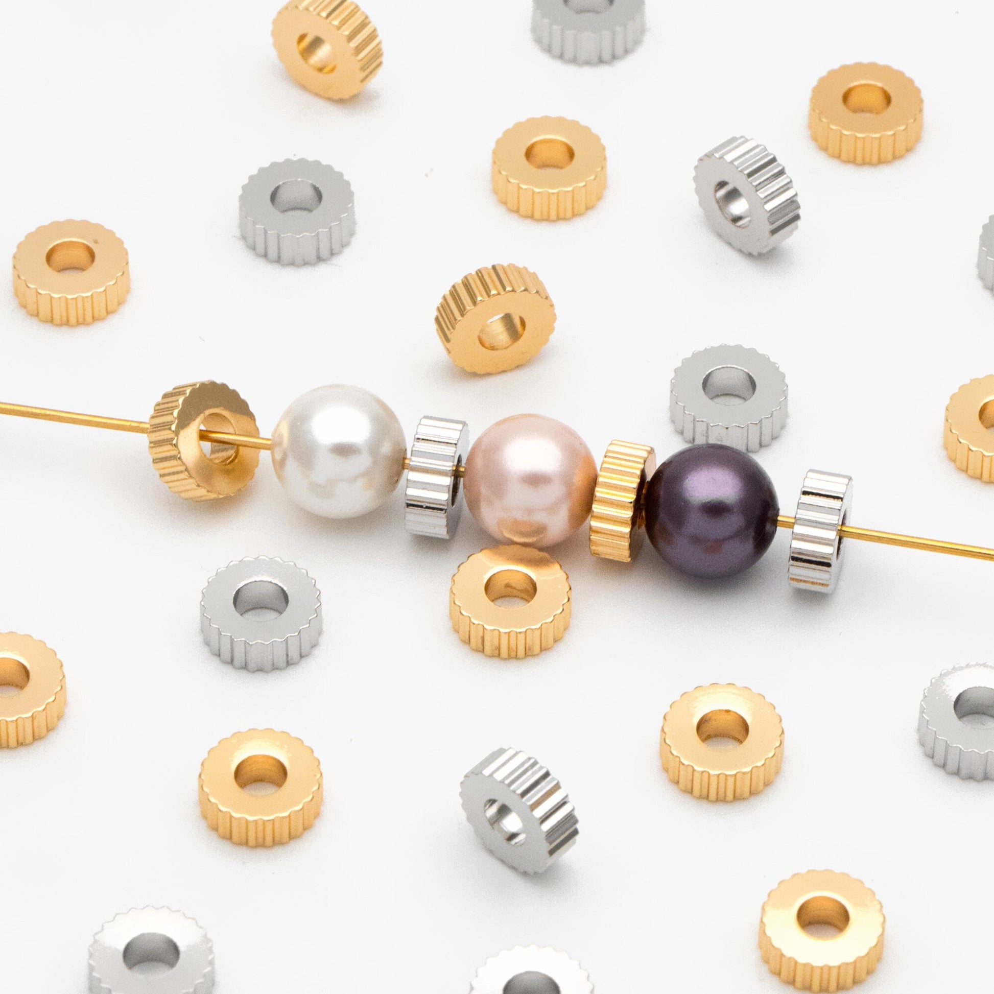 20pcs Gold/ Silver Gear Round Spacer Beads 7mm, Jewelry Making Supplies Wholesale (GB-2877)