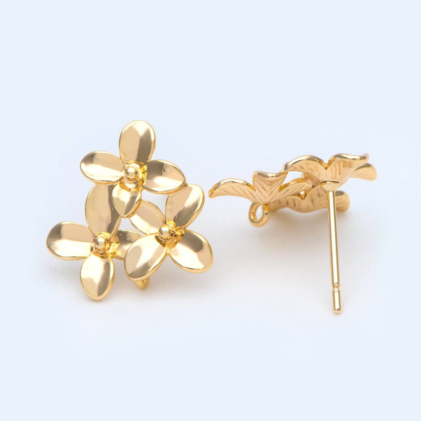 10pcs Gold/ Rhodium/ Rose Gold plated Brass Flower Earring with Loop, 14mm Floral Stud Earring (GB-956)