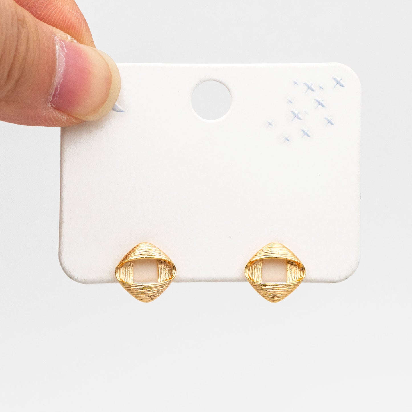 10pcs Brushed Gold Square Ear Posts 11x9mm, Real Gold Plated Brass Geometric Earring Studs (GB-2162)