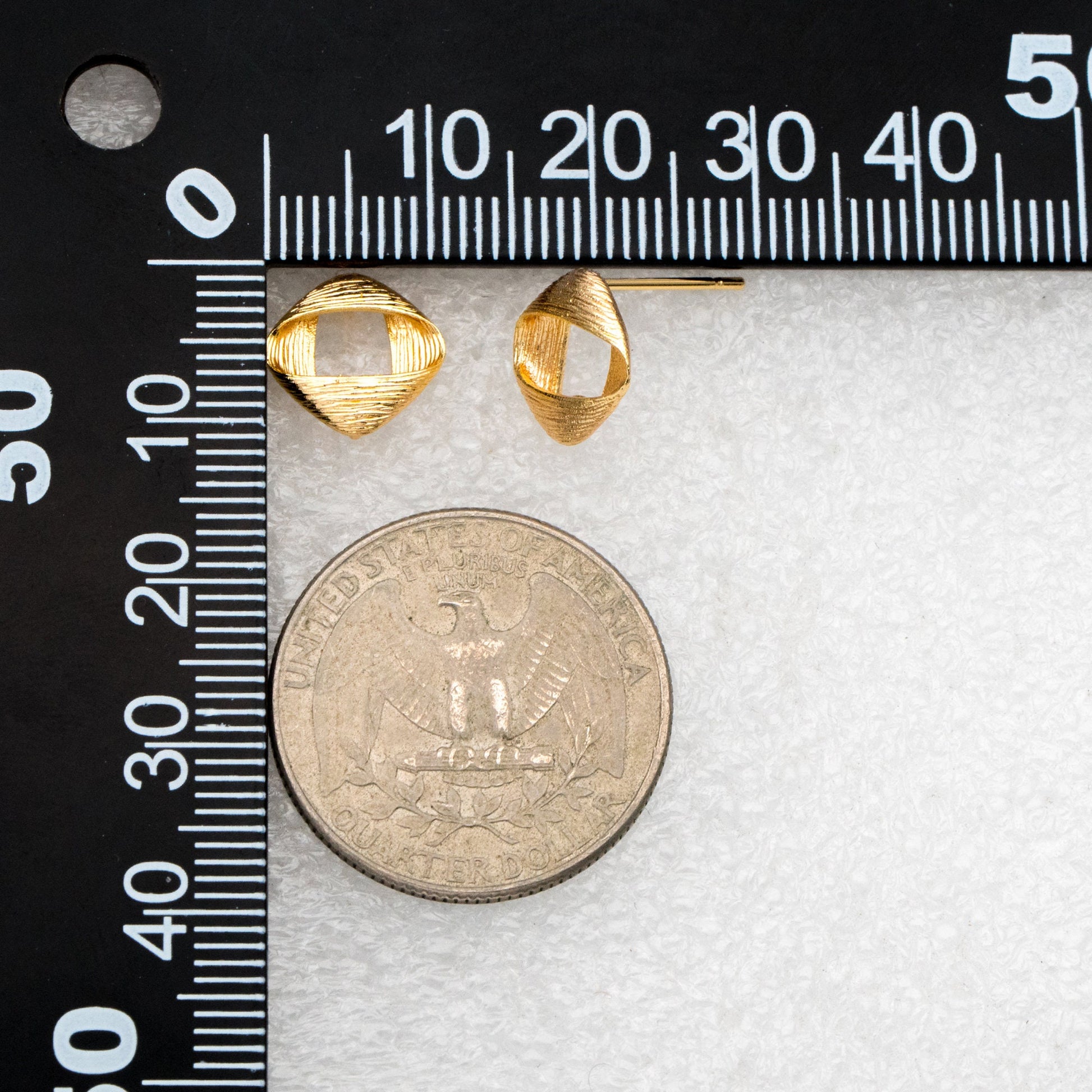 10pcs Brushed Gold Square Ear Posts 11x9mm, Real Gold Plated Brass Geometric Earring Studs (GB-2162)