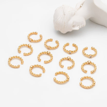 10pcs Clear Cubic Zirconia Adjustable Gold Ear Cuffs, Gold plated Brass Earwire Earring Clips (GB-3534)