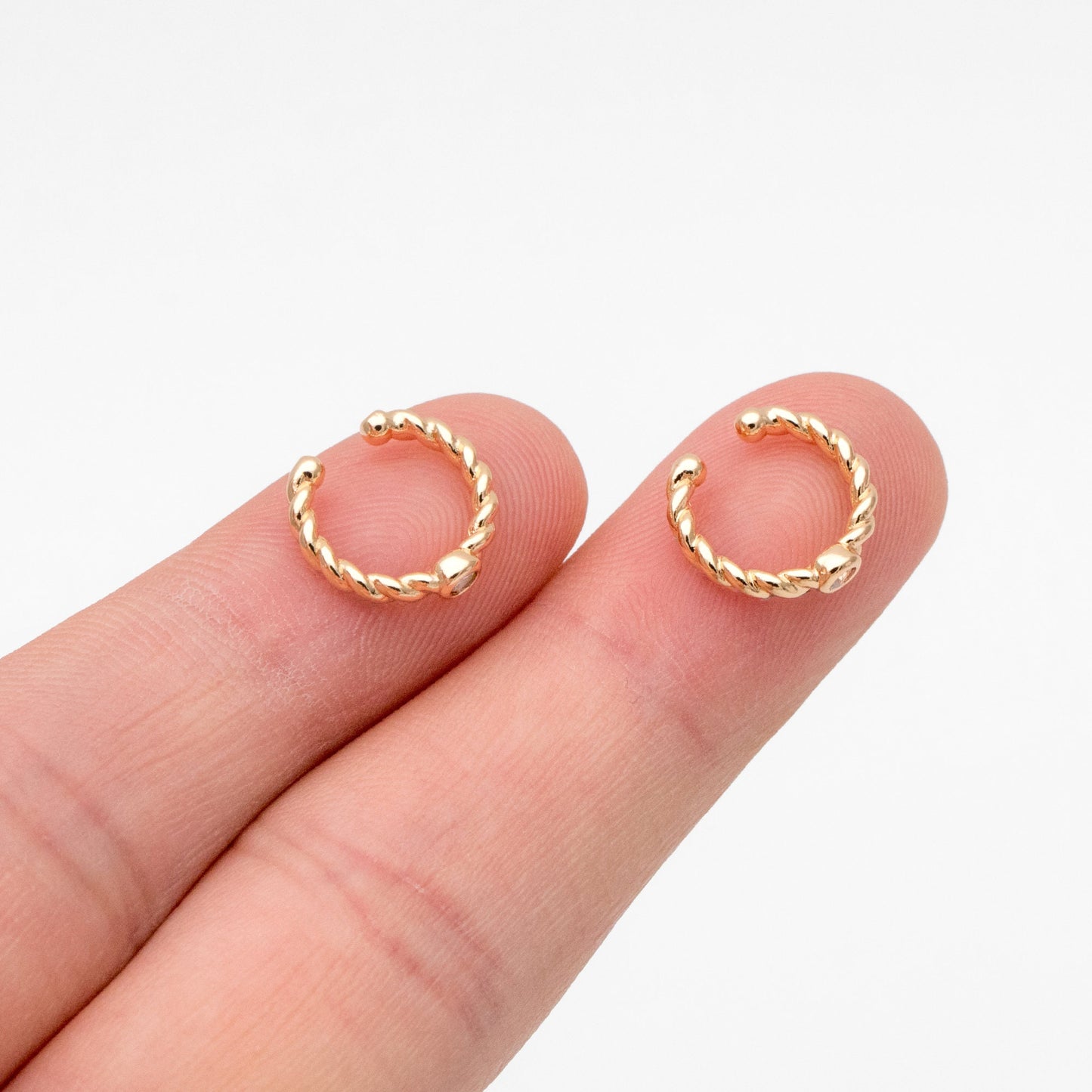 10pcs Clear Cubic Zirconia Adjustable Gold Ear Cuffs, Gold plated Brass Earwire Earring Clips (GB-3534)