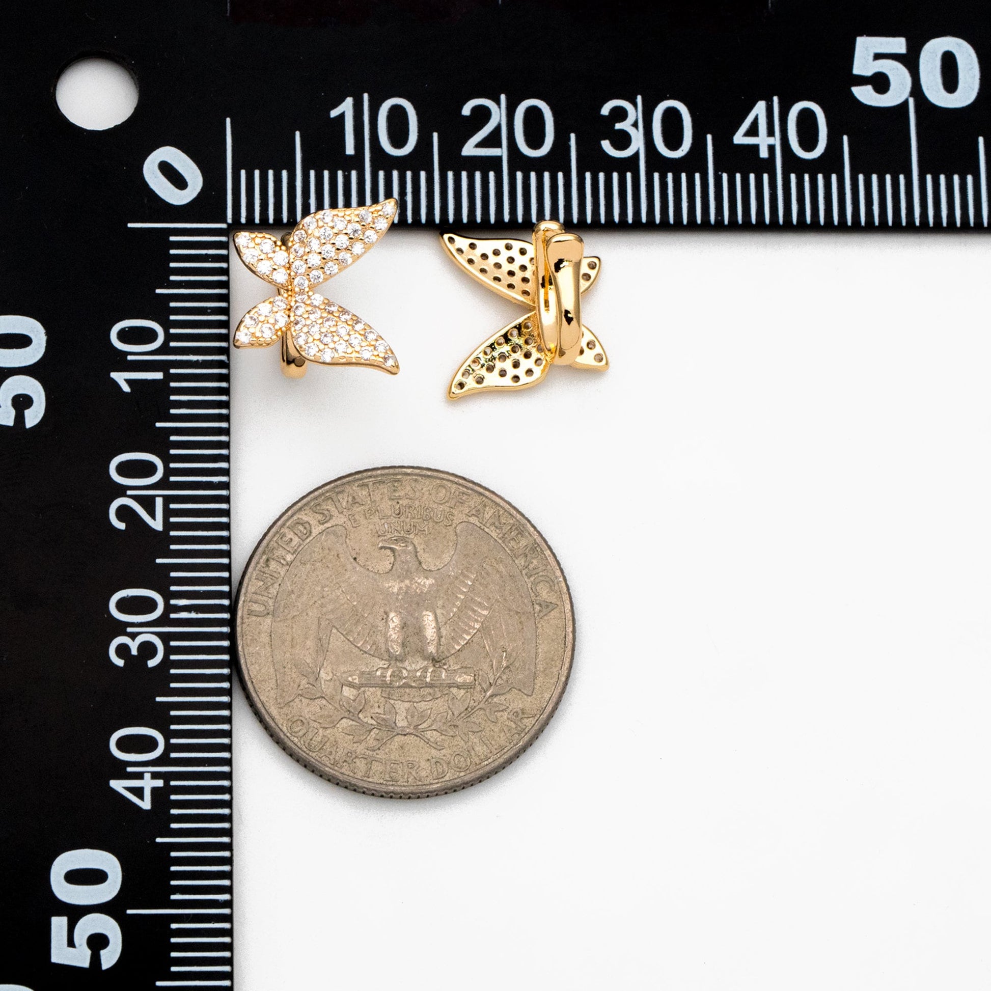 2pcs CZ Pave Butterfly Ear Cuff, Non Pierced Ear Cuff, Dainty Earcuff Earring, Not mirrored in pairs (GB-1665-A)