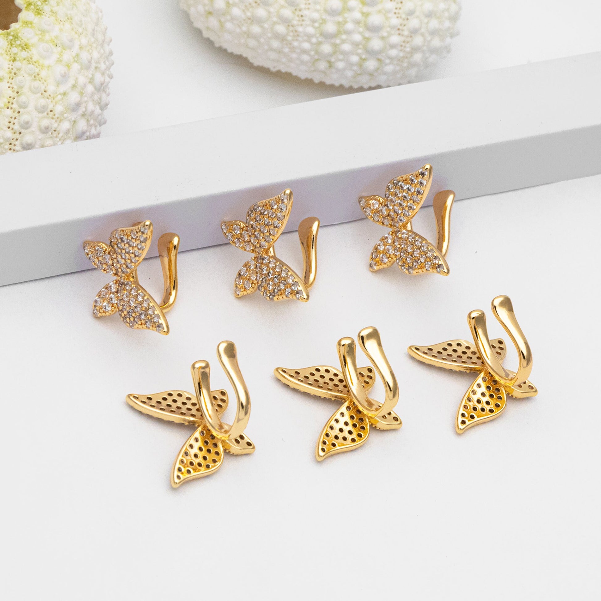 4pcs CZ Pave Butterfly Ear Cuff, Non Pierced Ear Cuff, Dainty Earcuff Earring, Not mirrored in pairs (GB-3535)