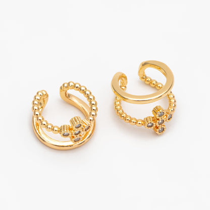 4pcs CZ Pave Cross Ear Cuff, Double Band Ear Cuff, Dainty Earcuff Earring (GB-3539)