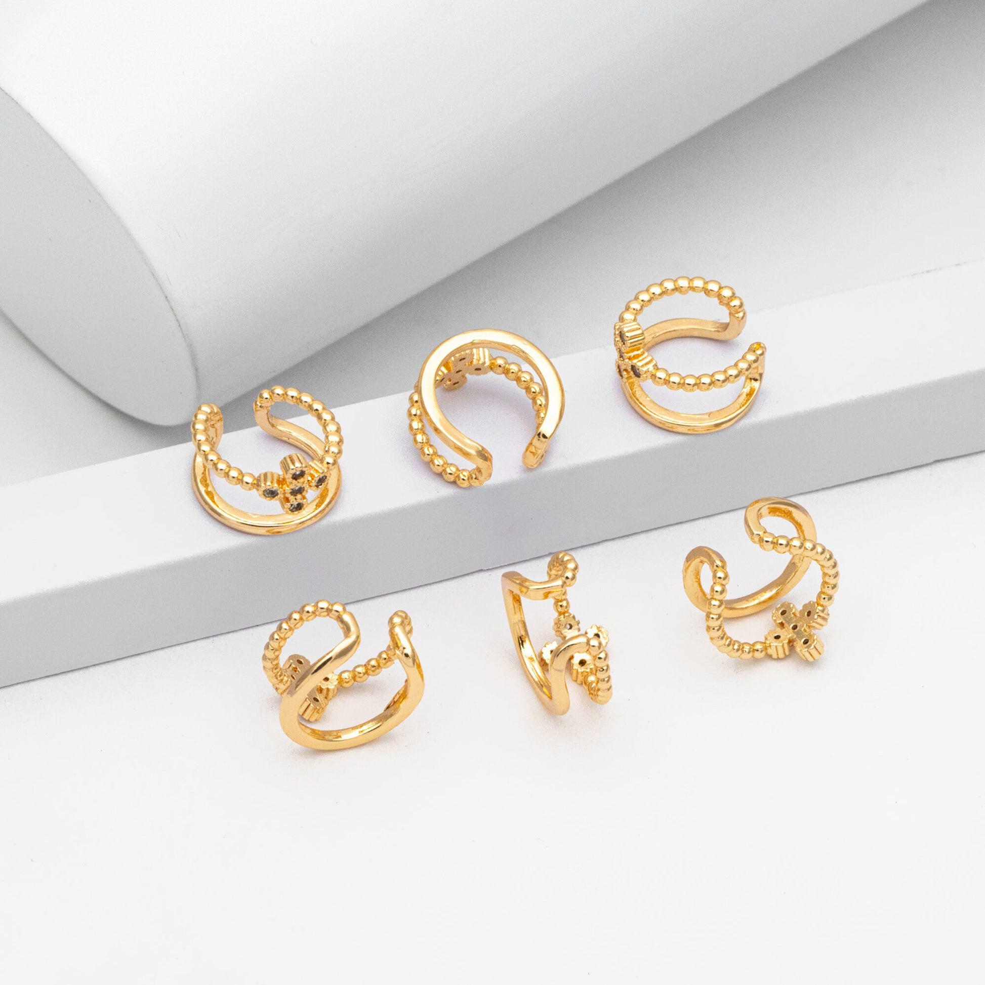 4pcs CZ Pave Cross Ear Cuff, Double Band Ear Cuff, Dainty Earcuff Earring (GB-3539)