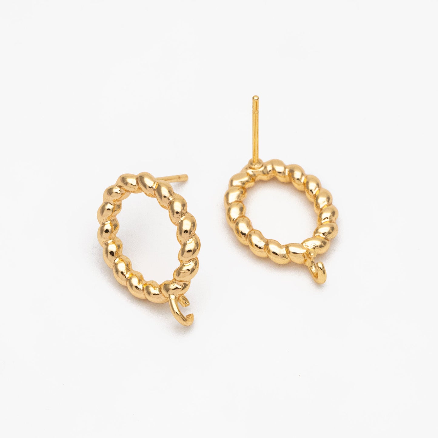 10pcs Gold Twist Oval Hoop Ear Posts, Oval Circle Stud Earrings, DIY Earring Findings (GB-3547)