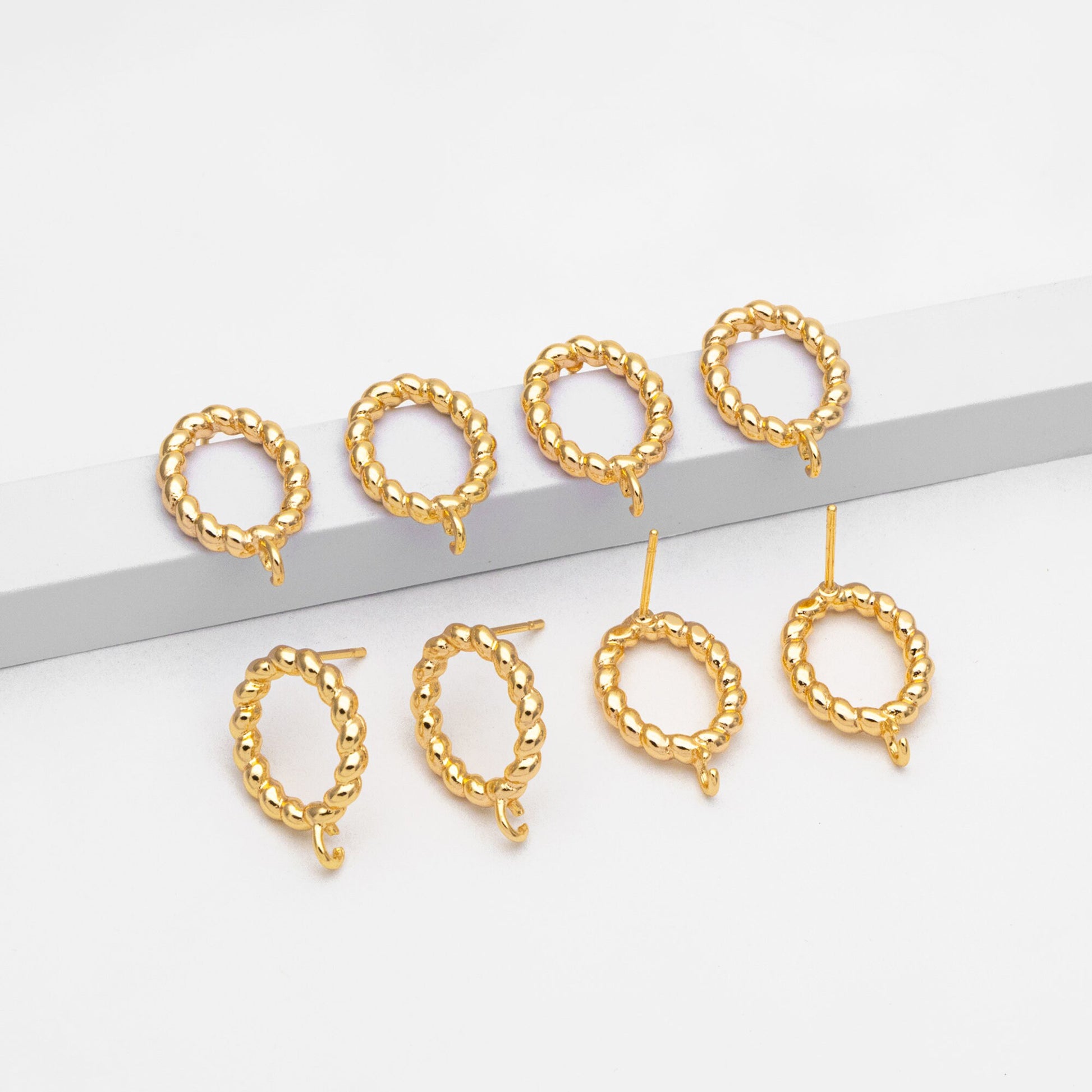 10pcs Gold Twist Oval Hoop Ear Posts, Oval Circle Stud Earrings, DIY Earring Findings (GB-3547)