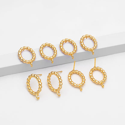 10pcs Gold Twist Oval Hoop Ear Posts, Oval Circle Stud Earrings, DIY Earring Findings (GB-3547)